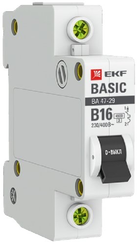 Выключатель автоматический EKF Basic ВА47-29 1п 16А B 4.5кА картинка